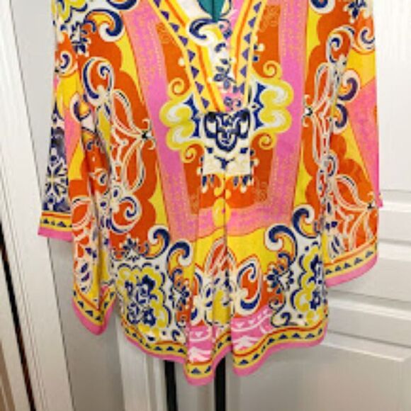 Carmen Marc Valvo Sheer See Thru Lightweight Kimono Paisley Boho Colorful Blouse - Picture 8 of 11
